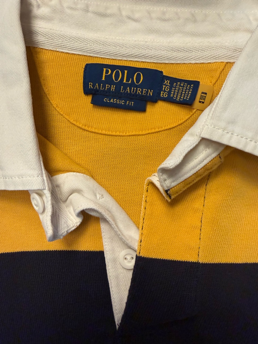 Polo by Ralph Lauren Men's XL Yellow Navy Striped Rugby Polo Shirt - Picture 5 of 8